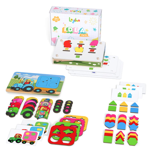 Colorful educational toy set with 3 separate modules that come in 1 single box.